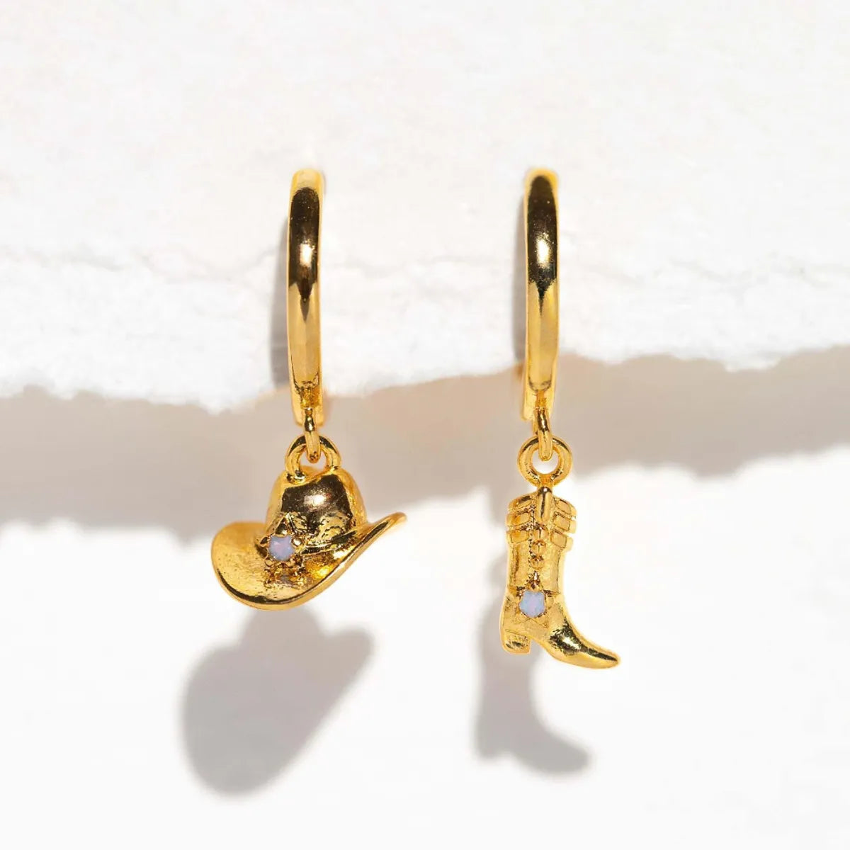 1 Pair IG Style Hip-Hop Simple Style Hat Boots Asymmetrical Inlay Copper Zircon 18K Gold Plated Drop Earrings