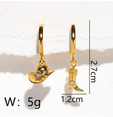 1 Pair IG Style Hip-Hop Simple Style Hat Boots Asymmetrical Inlay Copper Zircon 18K Gold Plated Drop Earrings