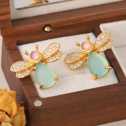 1 Pair Ig Style Insect Bee Plating Inlay Copper Glass Zircon Ear Studs