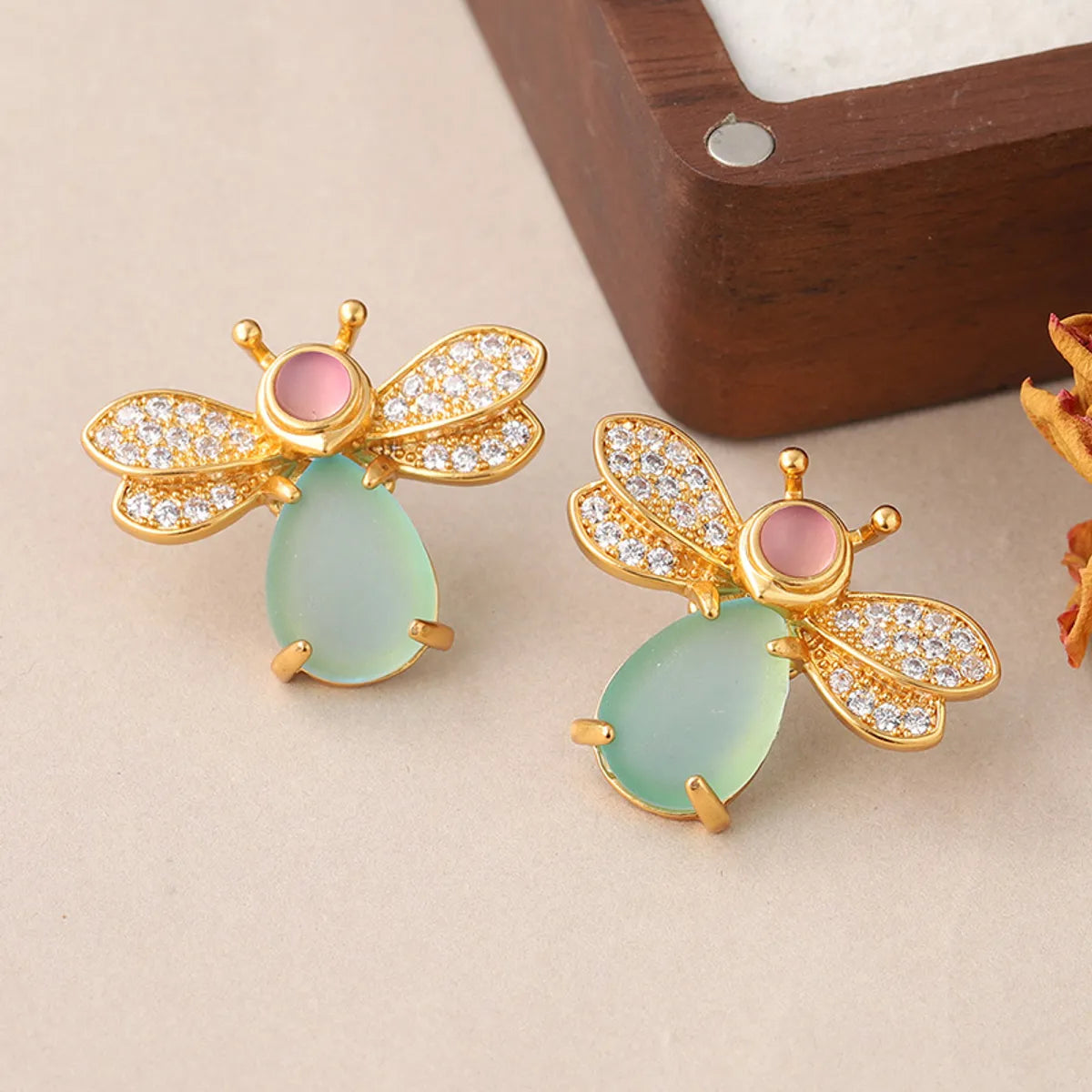 1 Pair Ig Style Insect Bee Plating Inlay Copper Glass Zircon Ear Studs