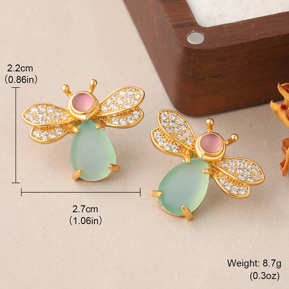 1 Pair Ig Style Insect Bee Plating Inlay Copper Glass Zircon Ear Studs