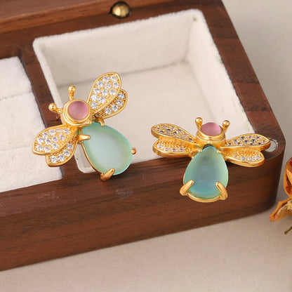 1 Pair Ig Style Insect Bee Plating Inlay Copper Glass Zircon Ear Studs