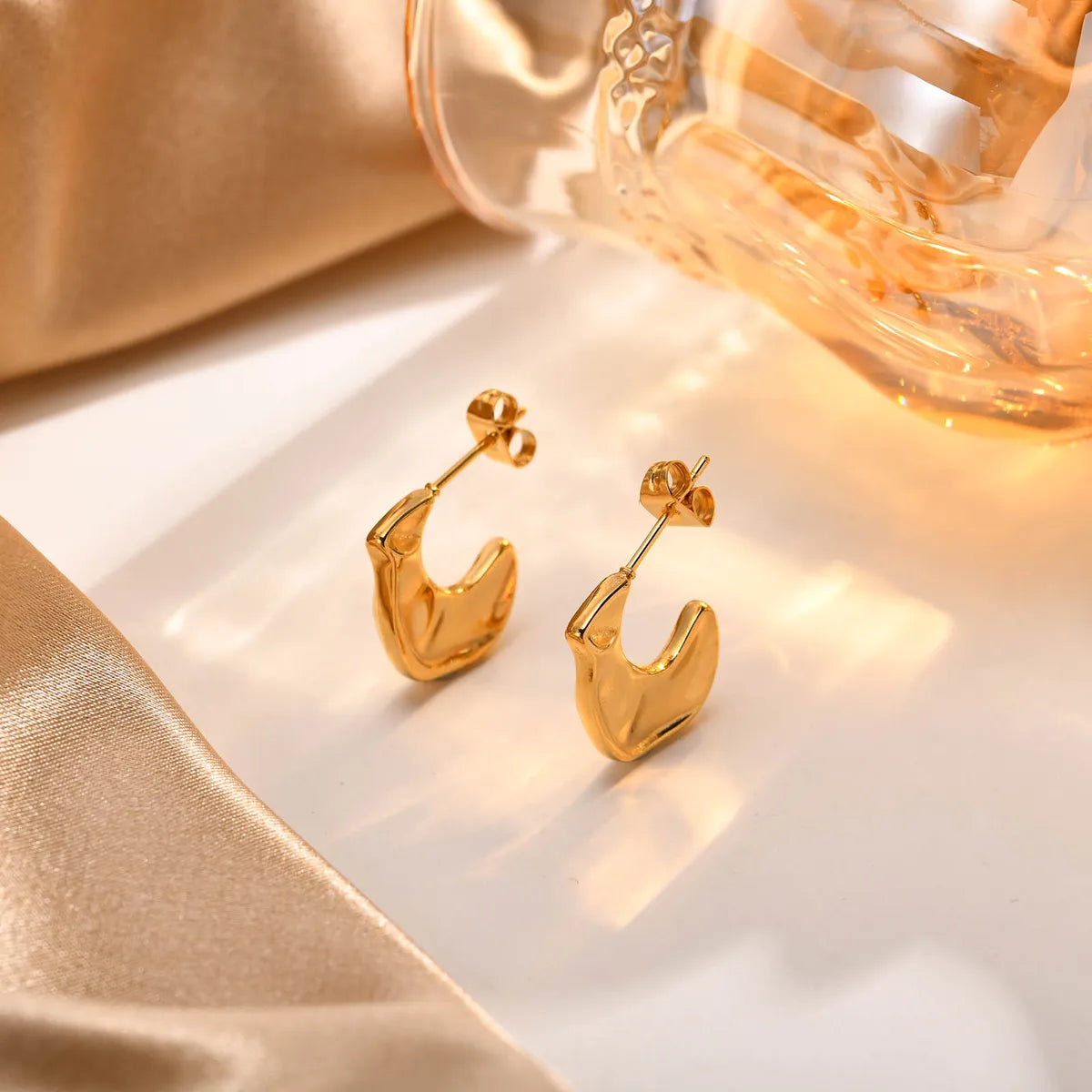 1 Pair Ig Style Irregular Plating Pleated Stainless Steel 18k Gold Plated Ear Studs