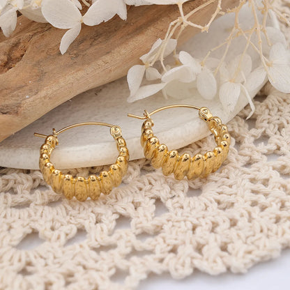 1 Pair IG Style Irregular Round Plating Stainless Steel Hoop Earrings