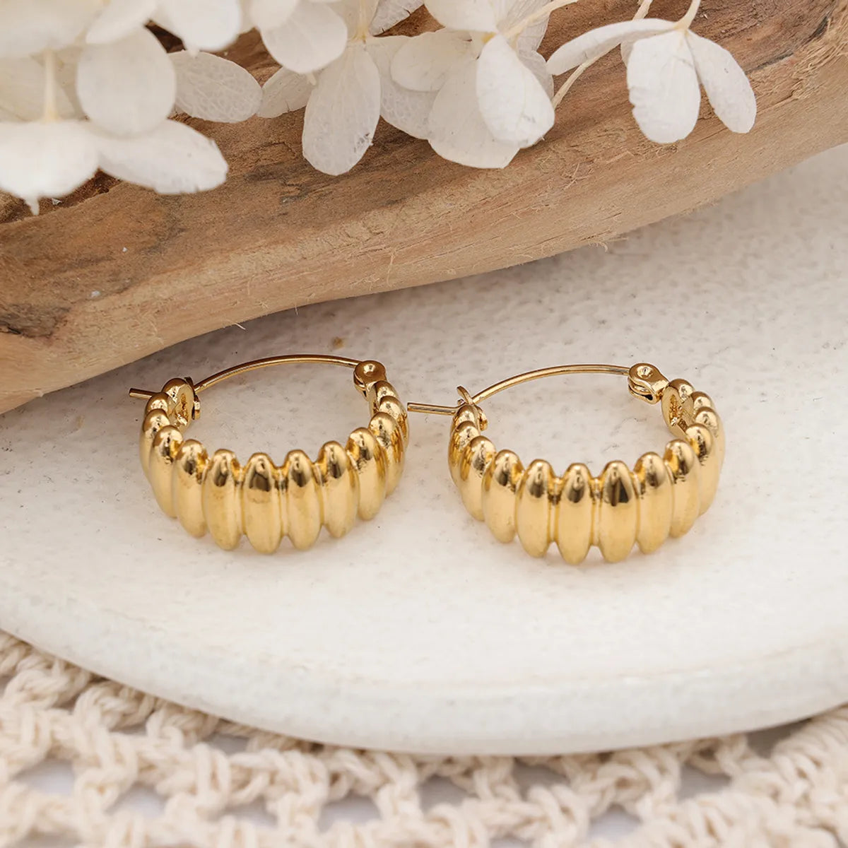 1 Pair IG Style Irregular Round Plating Stainless Steel Hoop Earrings