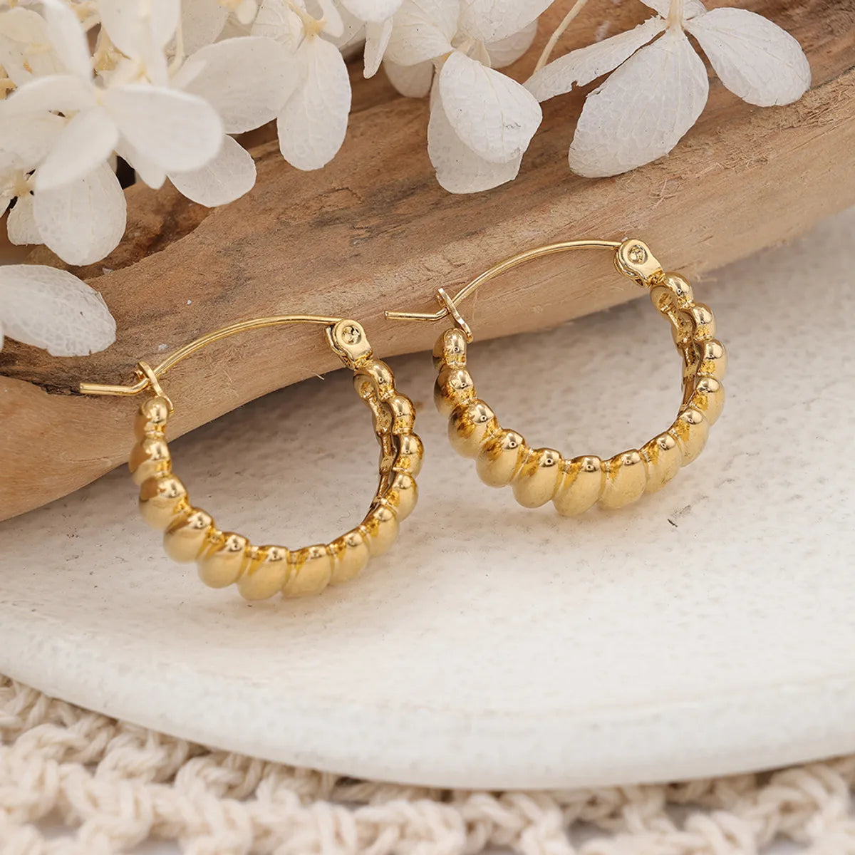 1 Pair IG Style Irregular Round Plating Stainless Steel Hoop Earrings