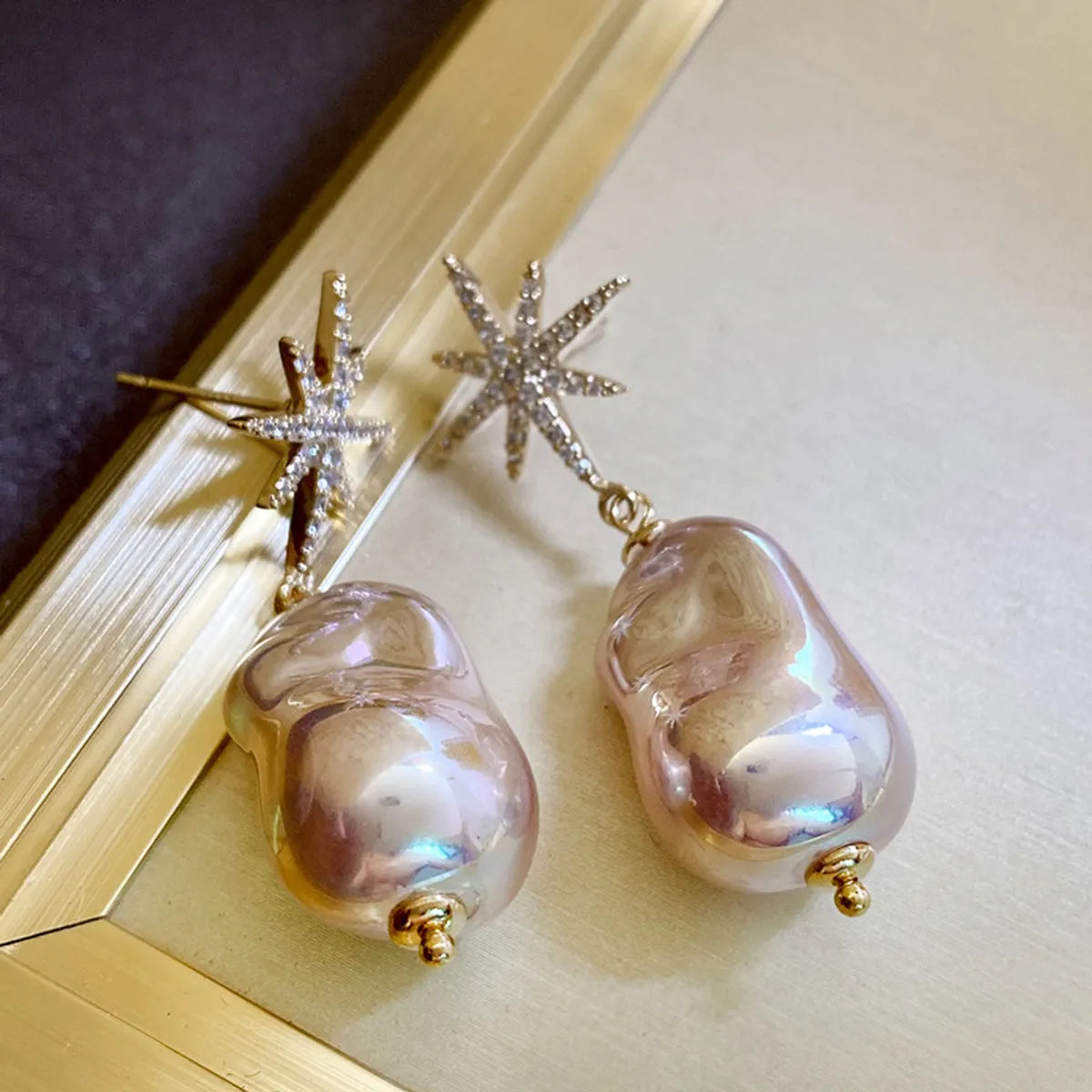 1 Pair Ig Style Irregular Star Plating Inlay Imitation Pearl Copper Zircon Drop Earrings