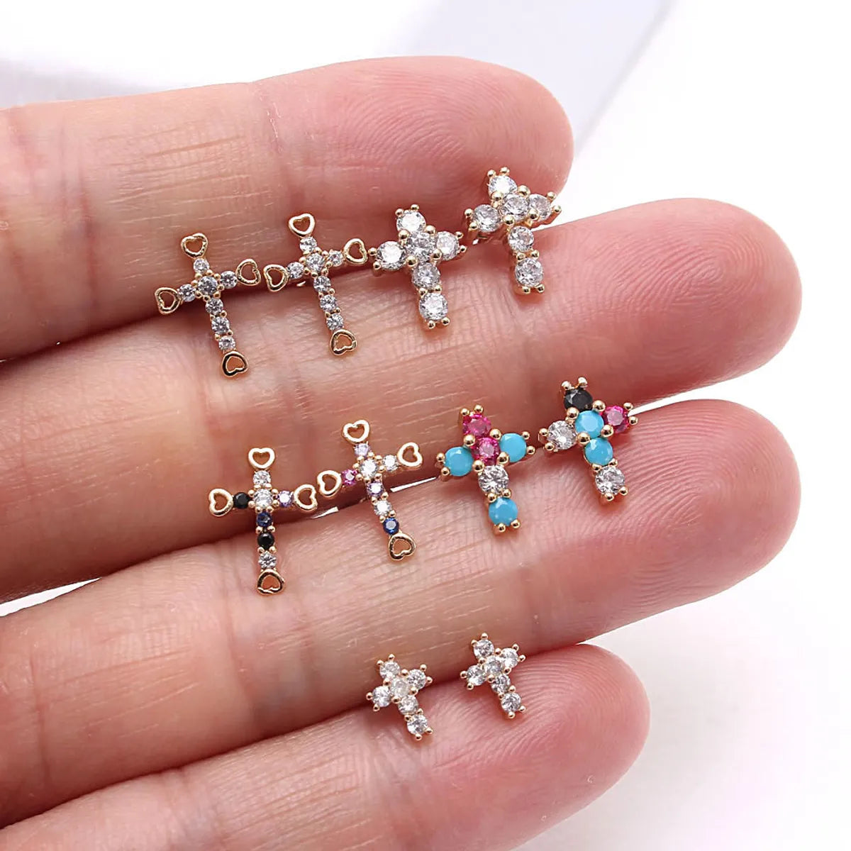 1 Pair Ig Style Korean Style Cross Plating Inlay Copper Zircon Gold Plated Ear Studs