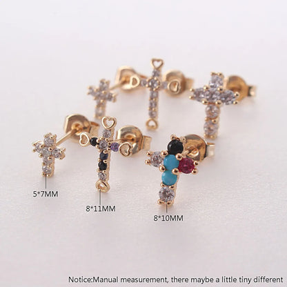 1 Pair Ig Style Korean Style Cross Plating Inlay Copper Zircon Gold Plated Ear Studs