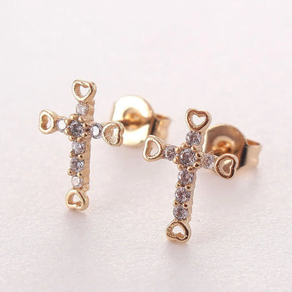 1 Pair Ig Style Korean Style Cross Plating Inlay Copper Zircon Gold Plated Ear Studs