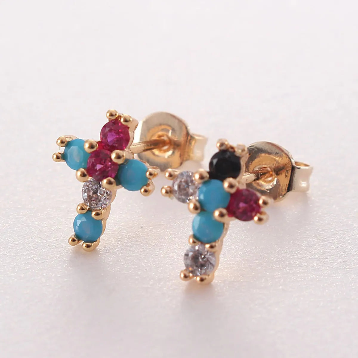 1 Pair Ig Style Korean Style Cross Plating Inlay Copper Zircon Gold Plated Ear Studs