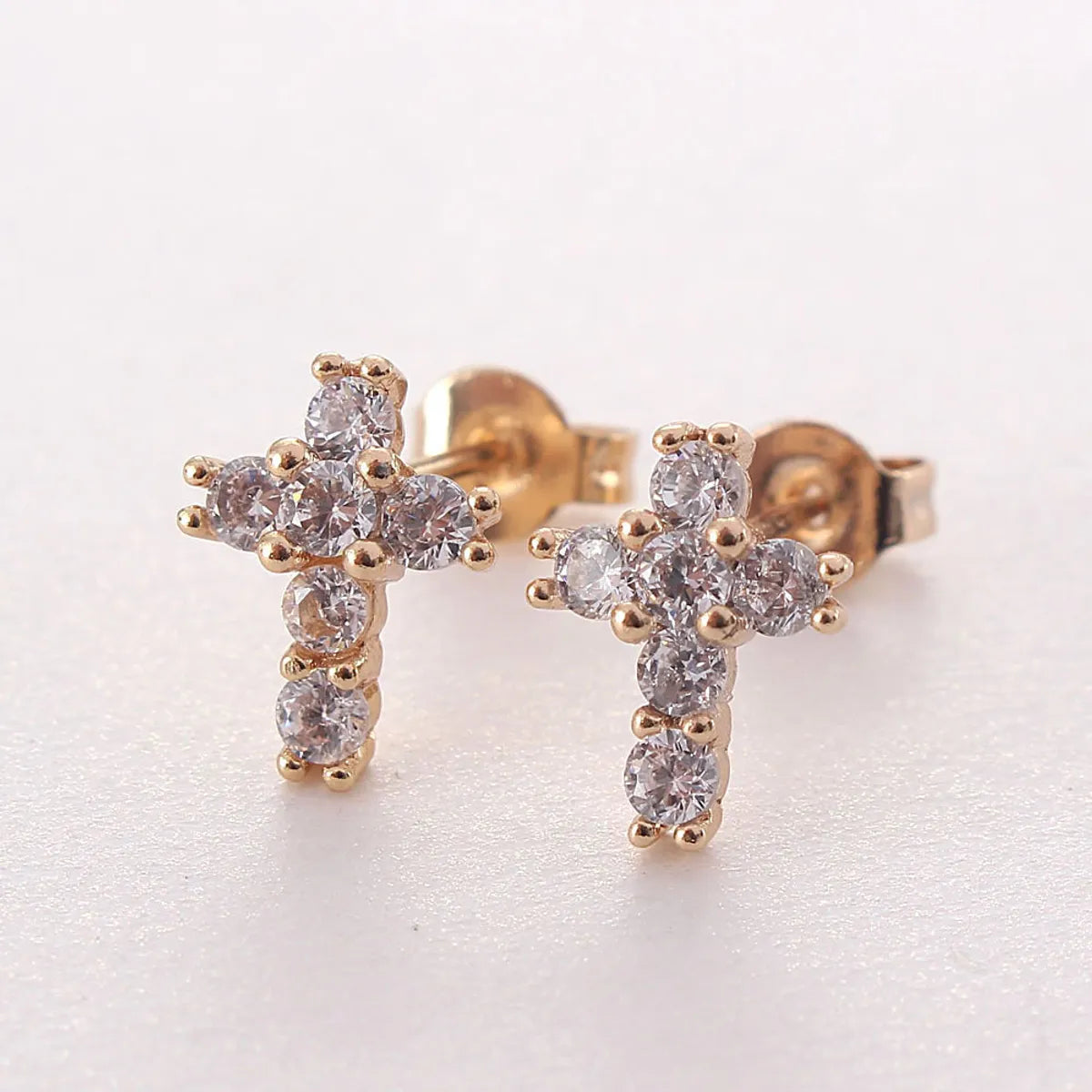 1 Pair Ig Style Korean Style Cross Plating Inlay Copper Zircon Gold Plated Ear Studs