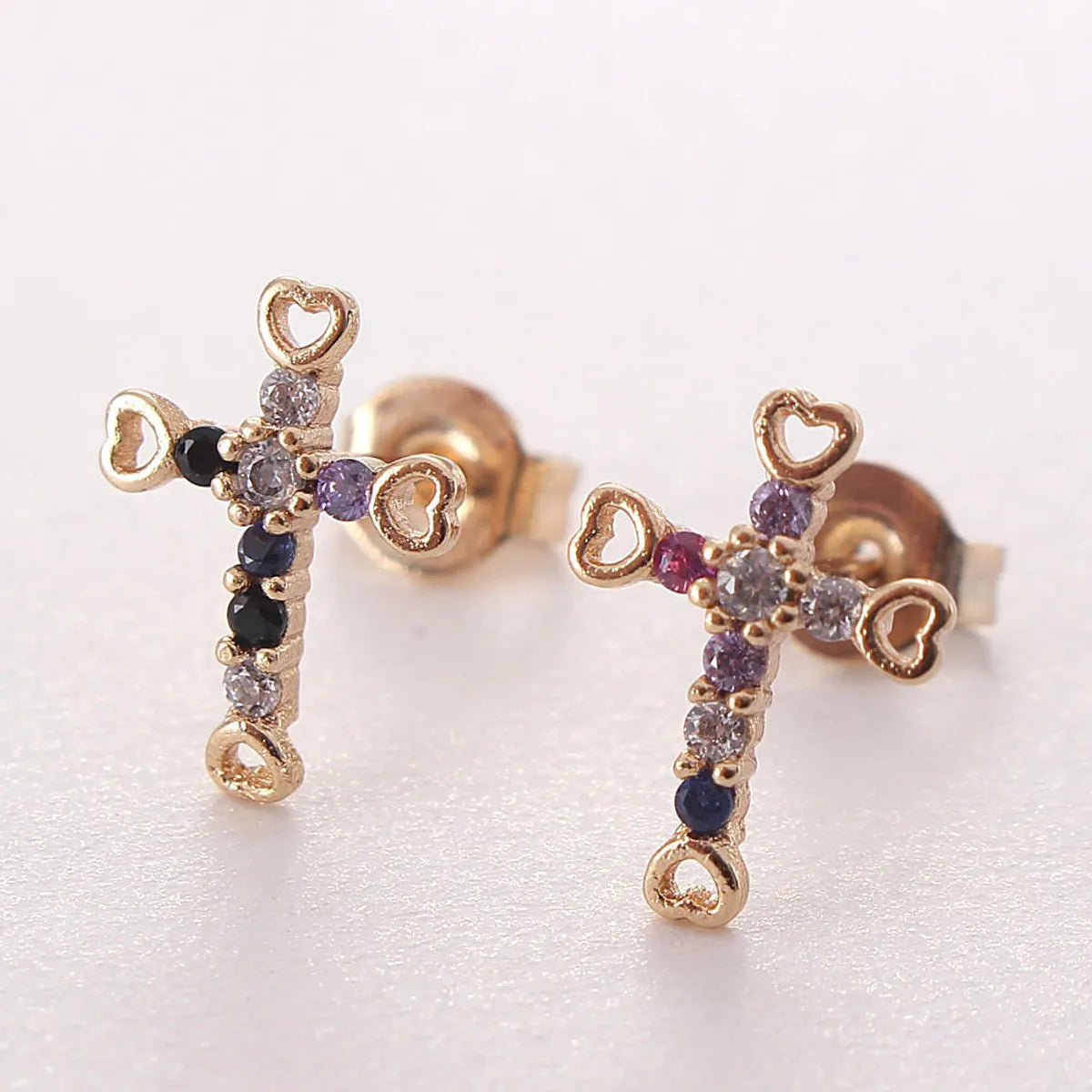 1 Pair Ig Style Korean Style Cross Plating Inlay Copper Zircon Gold Plated Ear Studs