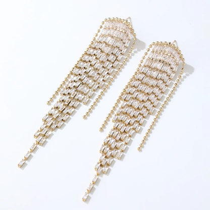 1 Pair Ig Style Korean Style Tassel Tassel Plating Inlay Copper Zircon Gold Plated Drop Earrings