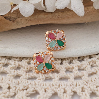 1 Pair IG Style Lady Classic Style Four Leaf Clover Inlay Brass Zircon Ear Studs