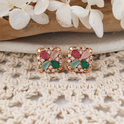 1 Pair IG Style Lady Classic Style Four Leaf Clover Inlay Brass Zircon Ear Studs