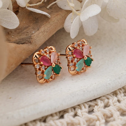 1 Pair IG Style Lady Classic Style Four Leaf Clover Inlay Brass Zircon Ear Studs