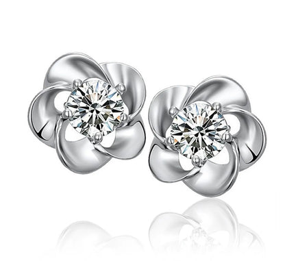 1 Pair Ig Style Lady Flower Inlay Alloy Zircon Ear Studs