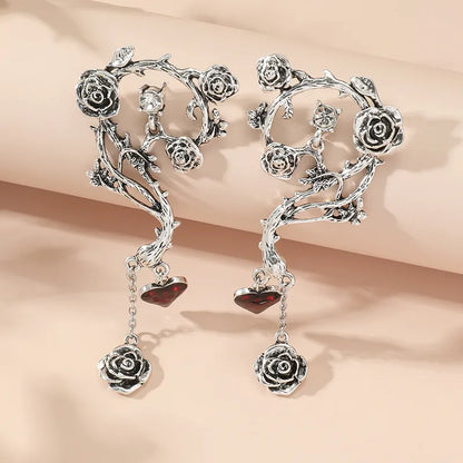 1 Pair IG Style Lady Heart Shape Rose Alloy Drop Earrings