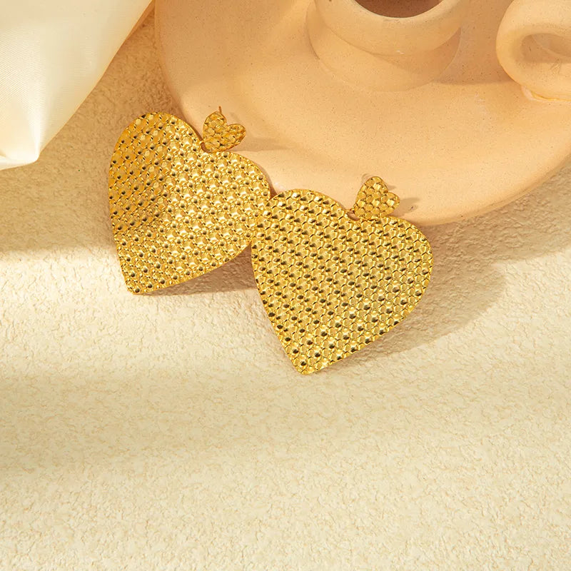 1 Pair IG Style Lady Korean Style Heart Shape Plating 304 Stainless Steel 14K Gold Plated Drop Earrings