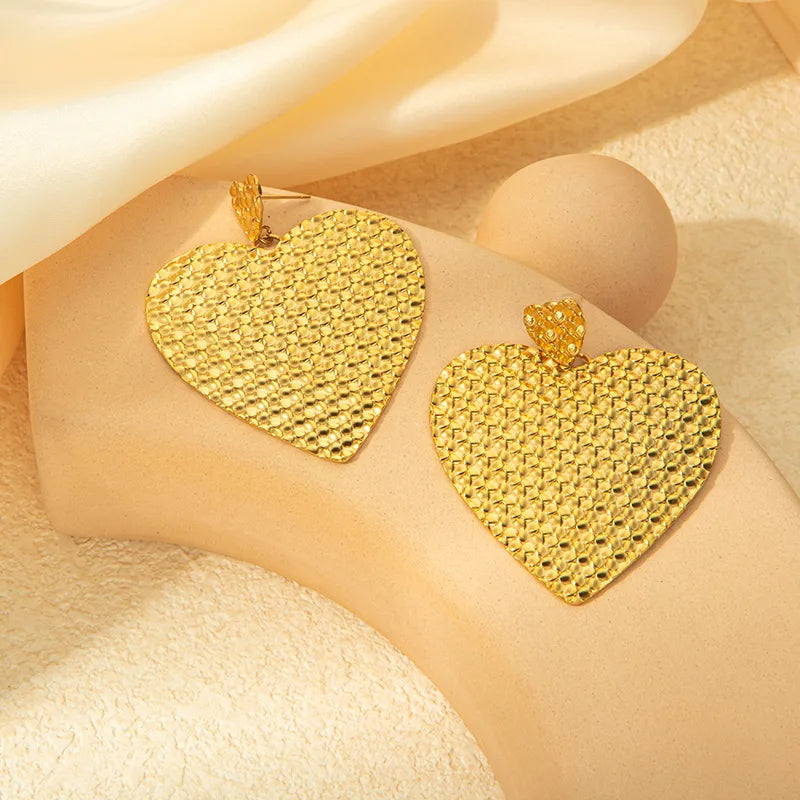 1 Pair IG Style Lady Korean Style Heart Shape Plating 304 Stainless Steel 14K Gold Plated Drop Earrings