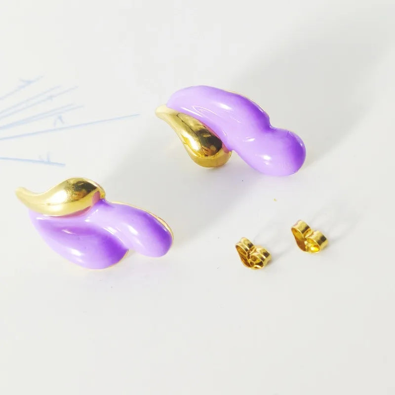 1 Pair IG Style Lady Water Droplets Enamel 304 Stainless Steel 18K Gold Plated Ear Studs