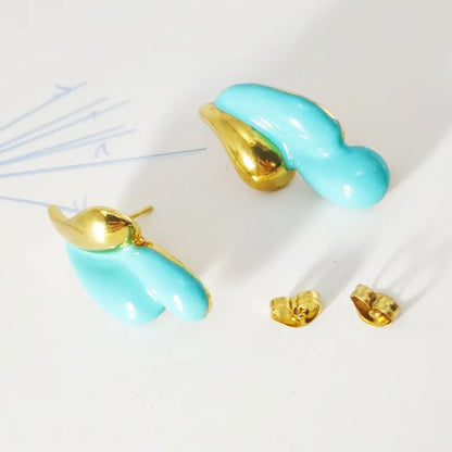 1 Pair IG Style Lady Water Droplets Enamel 304 Stainless Steel 18K Gold Plated Ear Studs