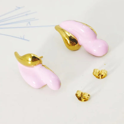 1 Pair IG Style Lady Water Droplets Enamel 304 Stainless Steel 18K Gold Plated Ear Studs