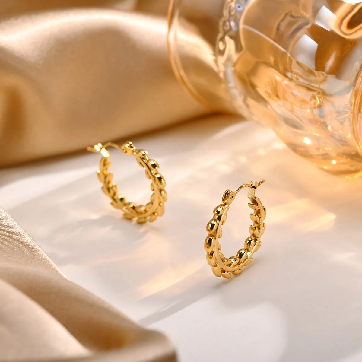 1 Pair Ig Style Leaf Plating Metal Stainless Steel 18k Gold Plated Hoop Earrings