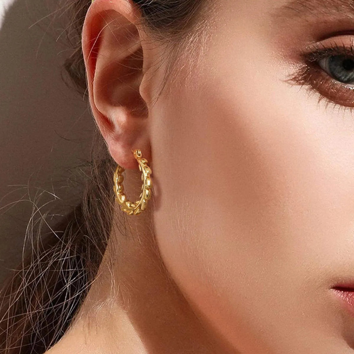 1 Pair Ig Style Leaf Plating Metal Stainless Steel 18k Gold Plated Hoop Earrings