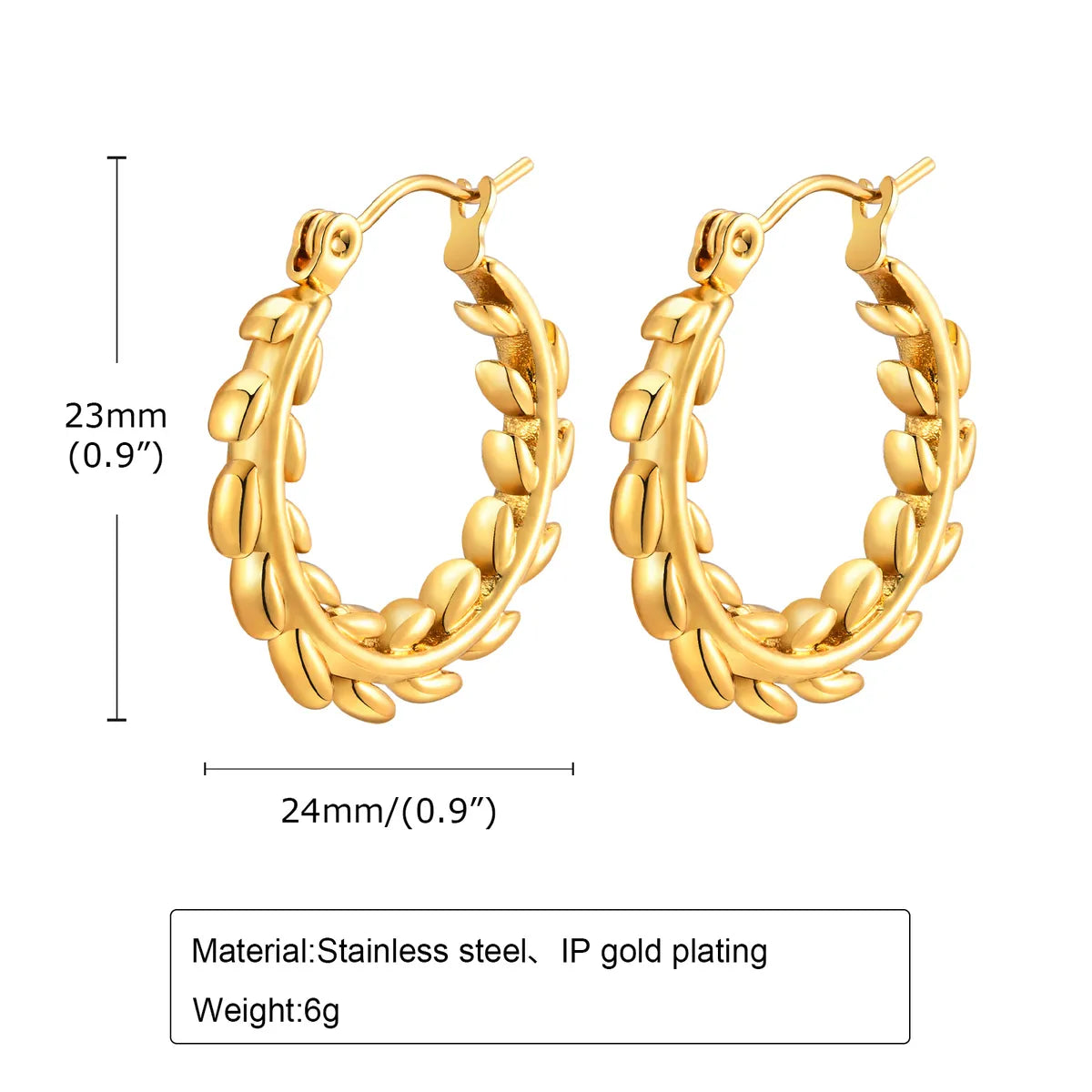 1 Pair Ig Style Leaf Plating Metal Stainless Steel 18k Gold Plated Hoop Earrings