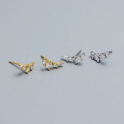 1 Pair Ig Style Leaf Plating Sterling Silver Zircon Ear Studs