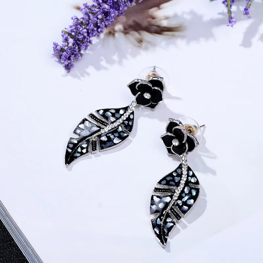 1 Pair Ig Style Leaves Flower Spray Paint Plating Inlay Alloy Rhinestones Gold Plated Drop Earrings