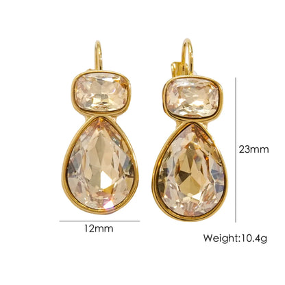 1 Pair IG Style Luxurious Simple Style Water Droplets Rectangle Polishing Inlay 304 Stainless Steel Zircon 14K Gold Plated Earrings