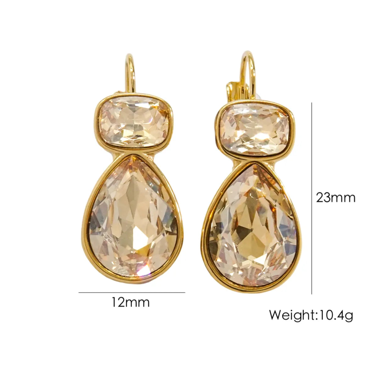 1 Pair IG Style Luxurious Simple Style Water Droplets Rectangle Polishing Inlay 304 Stainless Steel Zircon 14K Gold Plated Earrings