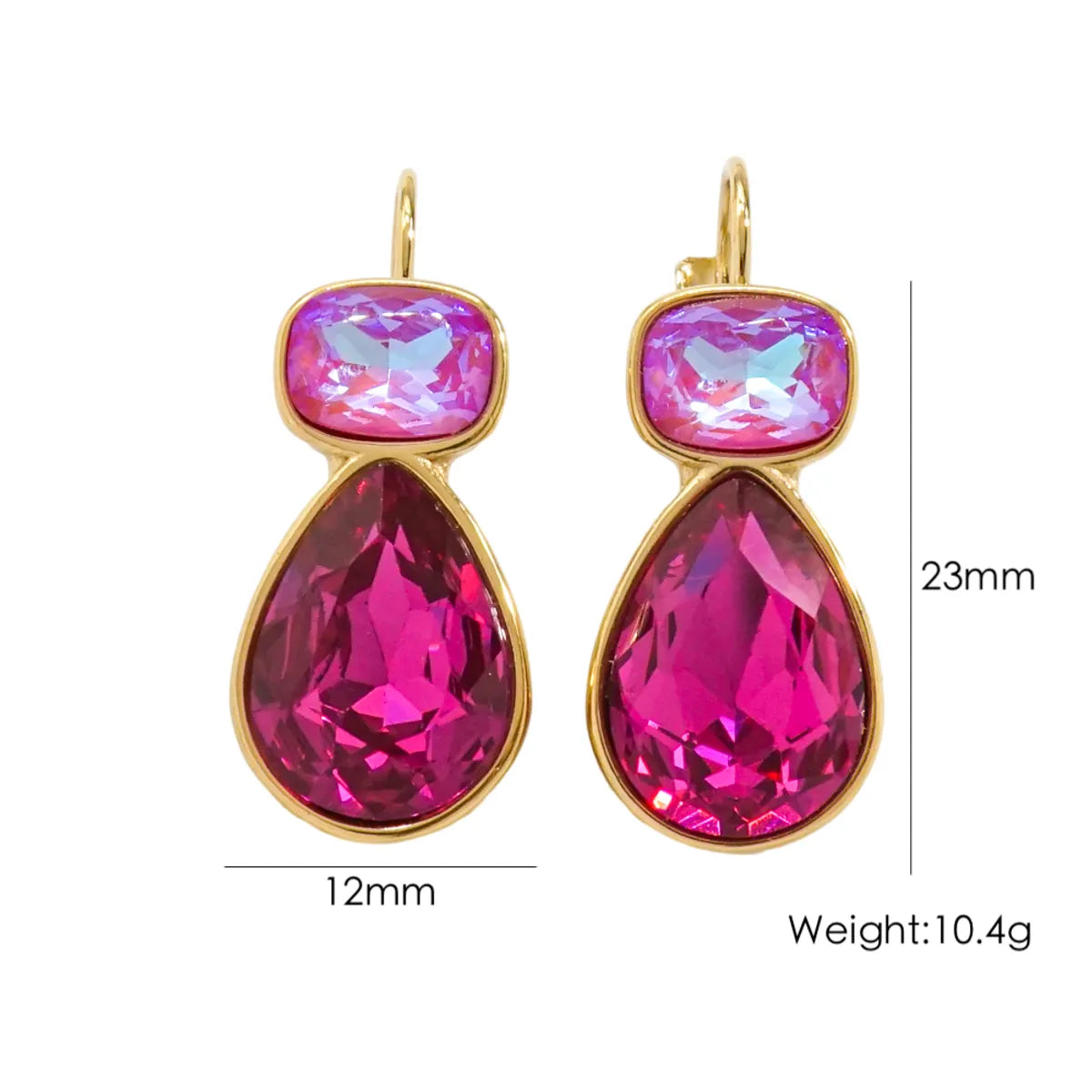 1 Pair IG Style Luxurious Simple Style Water Droplets Rectangle Polishing Inlay 304 Stainless Steel Zircon 14K Gold Plated Earrings