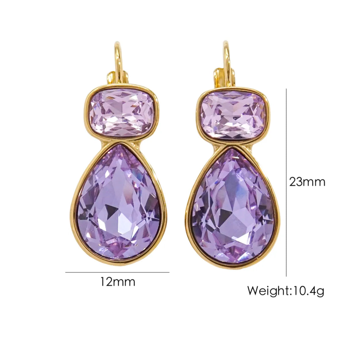 1 Pair IG Style Luxurious Simple Style Water Droplets Rectangle Polishing Inlay 304 Stainless Steel Zircon 14K Gold Plated Earrings