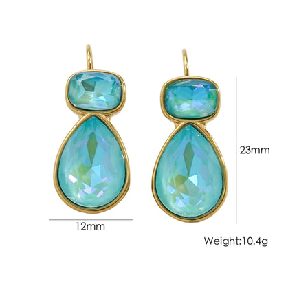 1 Pair IG Style Luxurious Simple Style Water Droplets Rectangle Polishing Inlay 304 Stainless Steel Zircon 14K Gold Plated Earrings