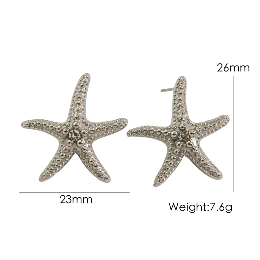 1 Pair IG Style Marine Style Tropical Starfish Polishing Inlay 304 Stainless Steel Zircon 14K Gold Plated Drop Earrings Ear Studs