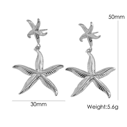 1 Pair IG Style Marine Style Tropical Starfish Polishing Inlay 304 Stainless Steel Zircon 14K Gold Plated Drop Earrings Ear Studs