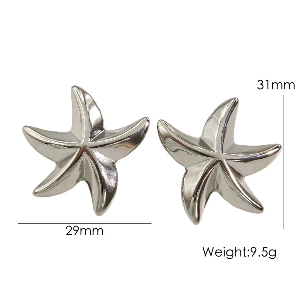 1 Pair IG Style Marine Style Tropical Starfish Polishing Inlay 304 Stainless Steel Zircon 14K Gold Plated Drop Earrings Ear Studs