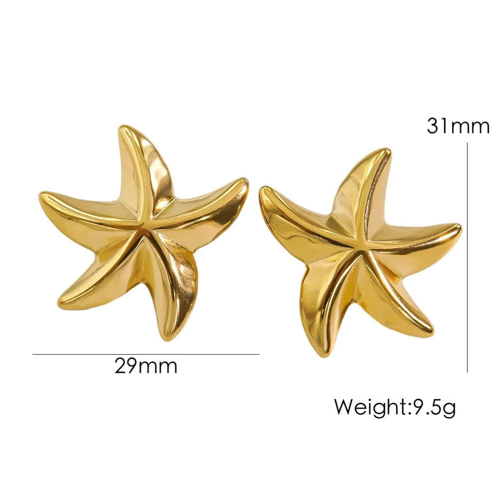 1 Pair IG Style Marine Style Tropical Starfish Polishing Inlay 304 Stainless Steel Zircon 14K Gold Plated Drop Earrings Ear Studs