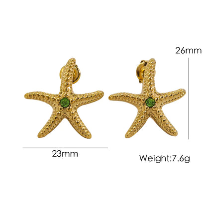 1 Pair IG Style Marine Style Tropical Starfish Polishing Plating Inlay 304 Stainless Steel Rhinestones 14K Gold Plated Ear Studs