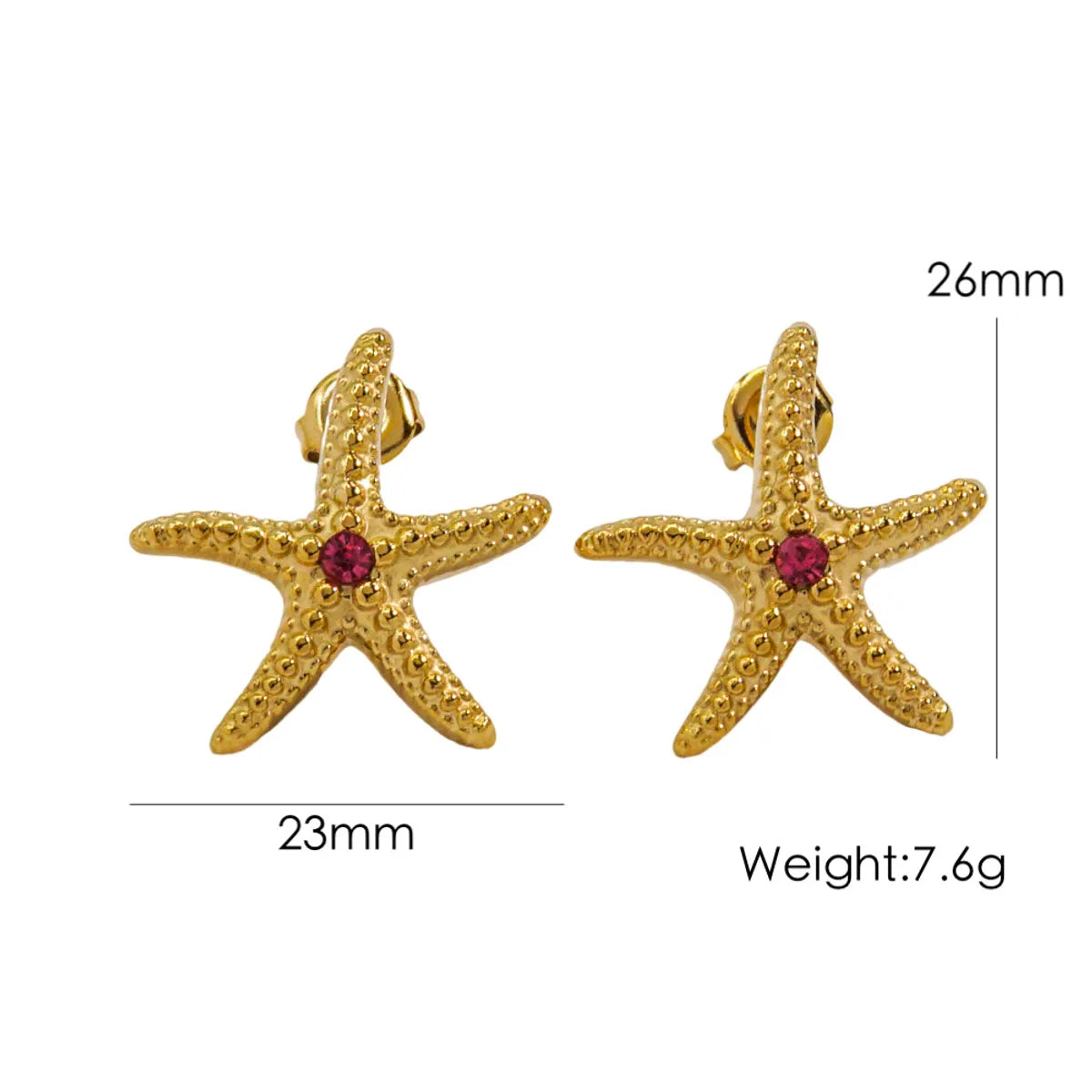 1 Pair IG Style Marine Style Tropical Starfish Polishing Plating Inlay 304 Stainless Steel Rhinestones 14K Gold Plated Ear Studs