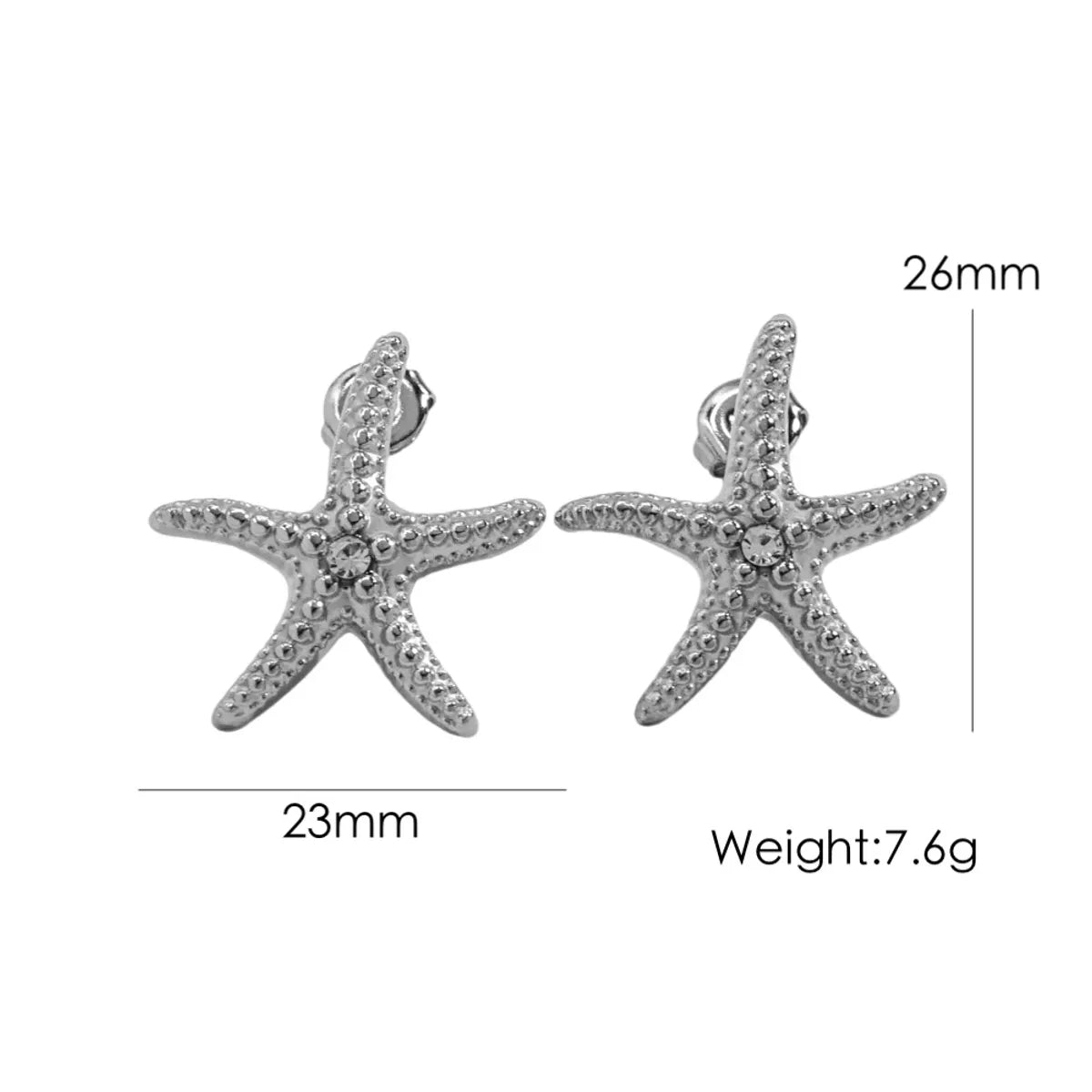 1 Pair IG Style Marine Style Tropical Starfish Polishing Plating Inlay 304 Stainless Steel Rhinestones 14K Gold Plated Ear Studs