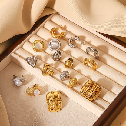 1 Pair IG Style Modern Style C Shape Geometric Heart Shape Plating 304 Stainless Steel 18K Gold Plated Ear Studs