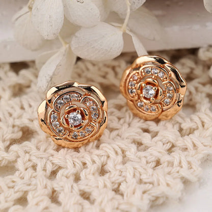 1 Pair IG Style Modern Style Classic Style Flower Inlay Brass Zircon Ear Studs