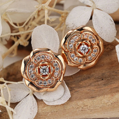 1 Pair IG Style Modern Style Classic Style Flower Inlay Brass Zircon Ear Studs