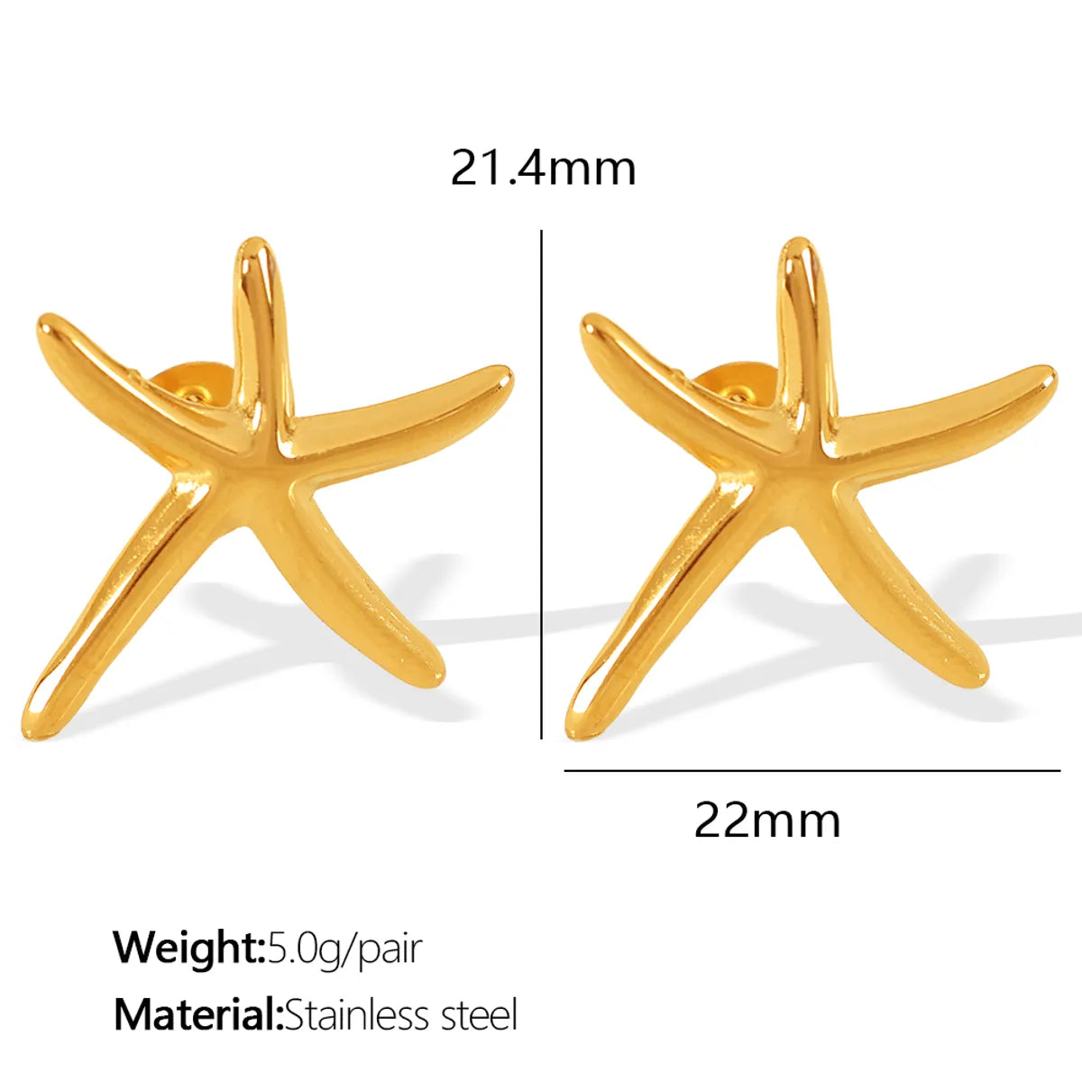 1 Pair IG Style Modern Style Classic Style Starfish Shell Polishing Plating 304 Stainless Steel 18K Gold Plated Ear Studs