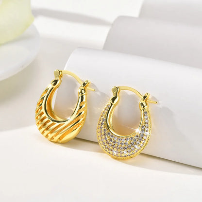 1 Pair IG Style Modern Style Classic Style U Shape Inlay Copper Zircon 18K Gold Plated Drop Earrings